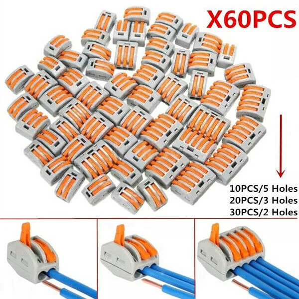 60Pcs ForWago 222 Electrical Connectors Wire Block Clamp Terminal Cable Reusable