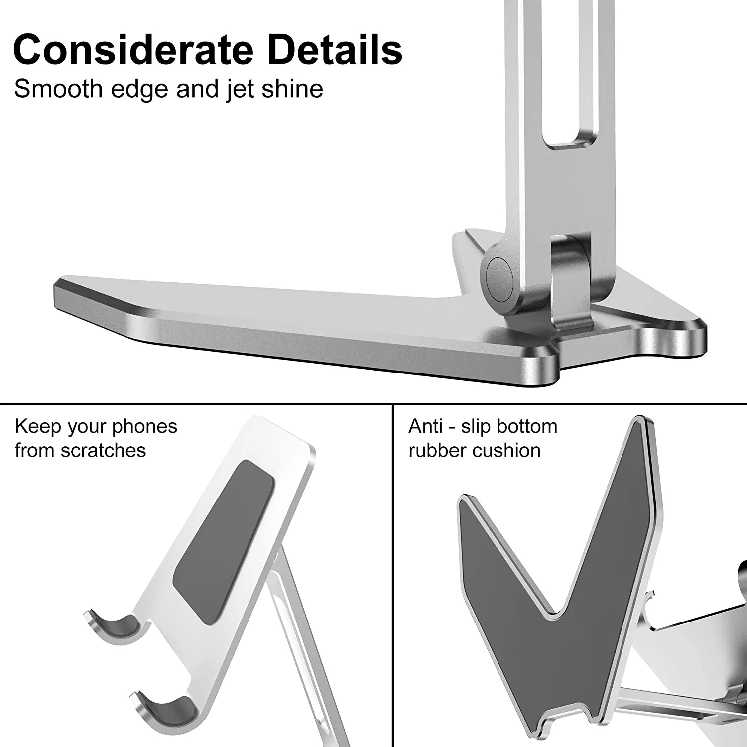 Adjustable Cell Phone Stand, Arae Aluminum Desk Cellphone Stand Holder Cradle Dock with Anti-Slip Base and Charging Port Compatible with All Smartphone