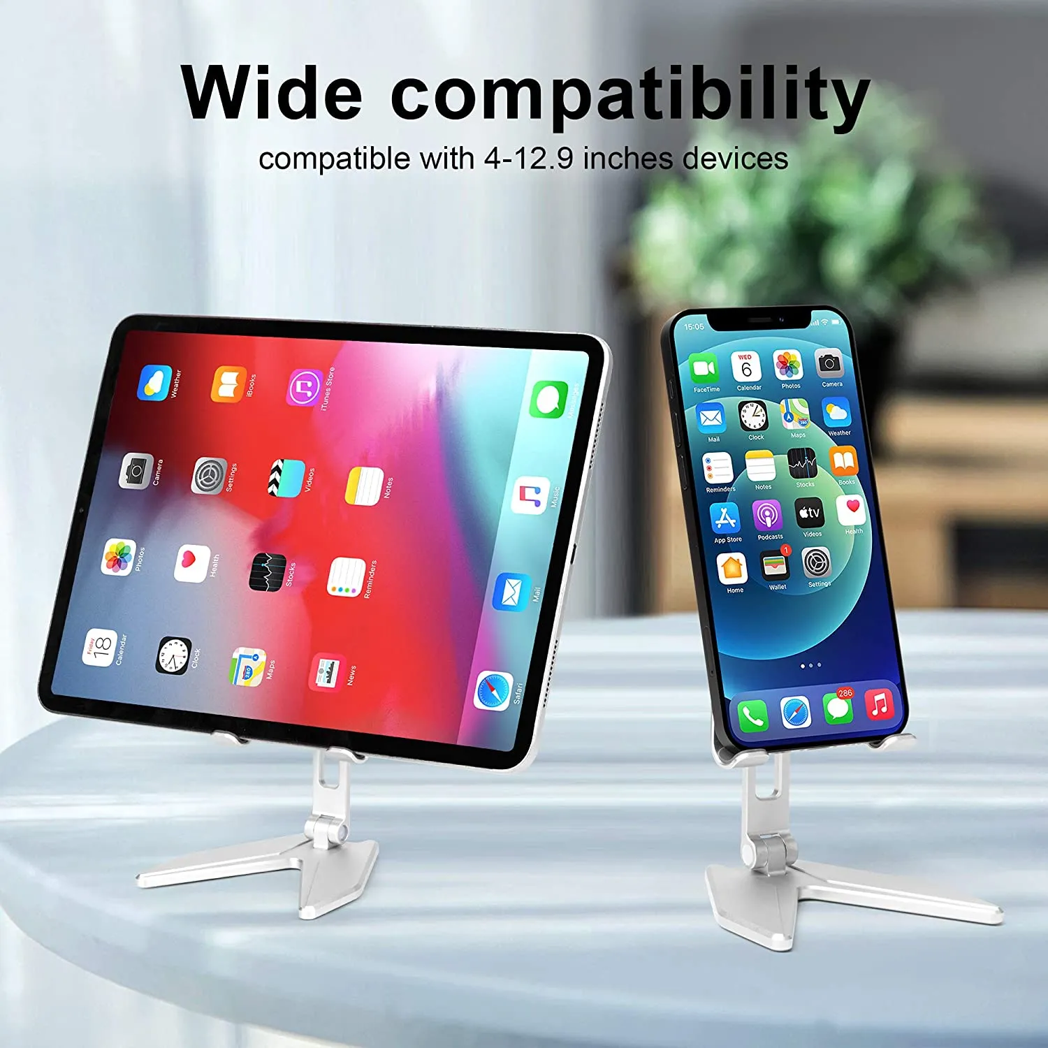 Adjustable Cell Phone Stand, Arae Aluminum Desk Cellphone Stand Holder Cradle Dock with Anti-Slip Base and Charging Port Compatible with All Smartphone