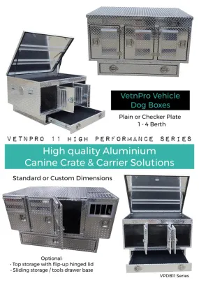 Aluminium Dog Boxes VetnPro 11 Series Ute / Vehicle Crate Cage Solution 1-4 Berth   custom avail