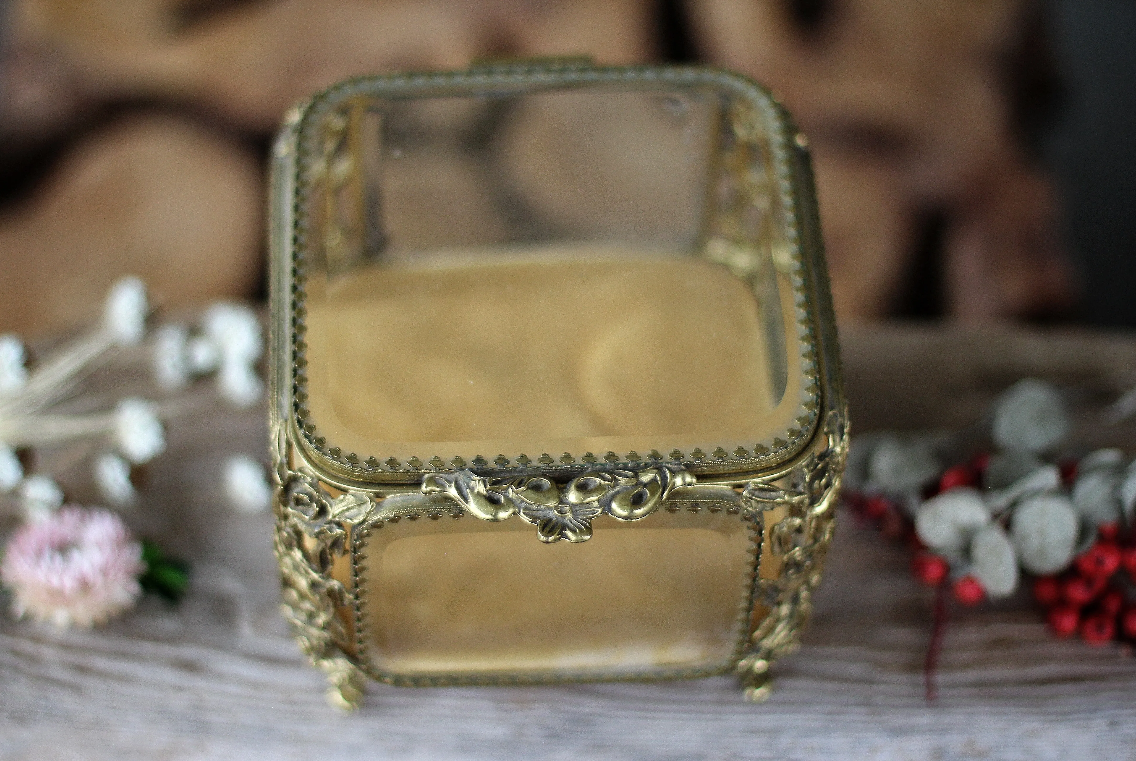 Antique Large Floral Victorian Jewelry Box