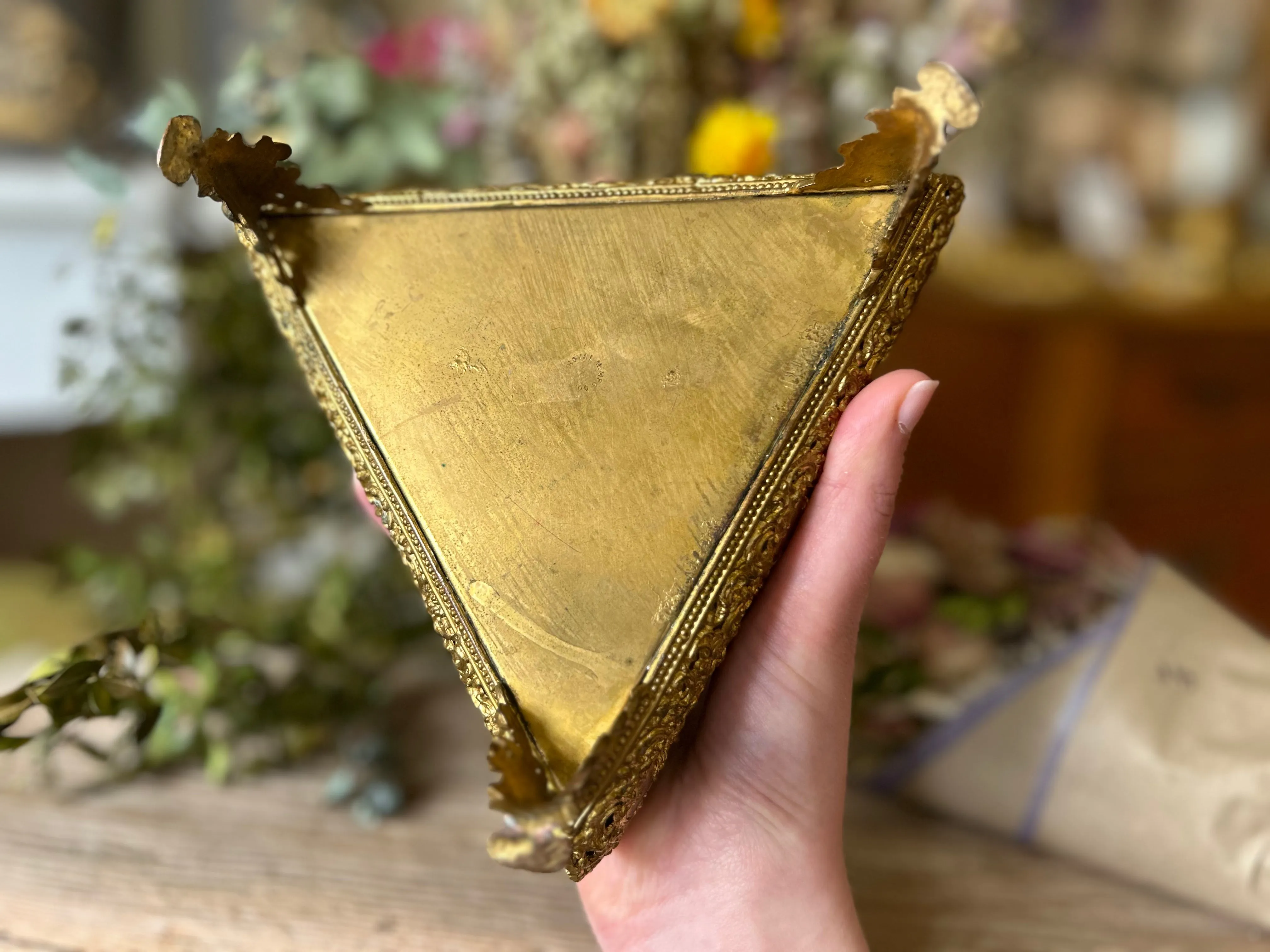 Antique Triangle Beveled Glass Rare Jewelry Box