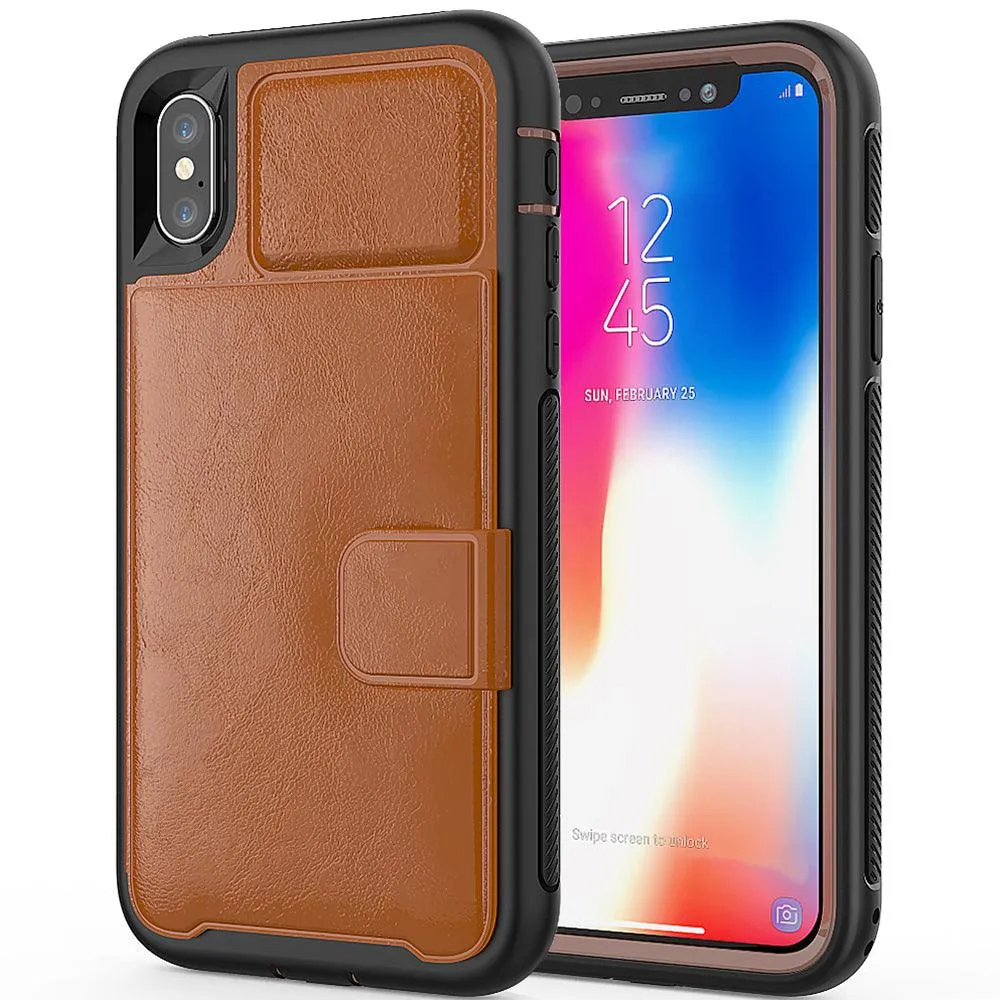 Apple iPhone XS / Apple iPhone X Magnetic Folio Leather Wallet W. Card Slot and Stand Case by Modes