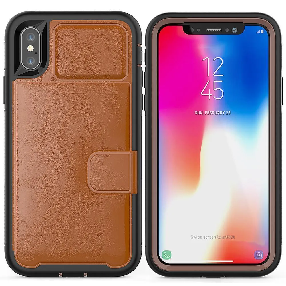 Apple iPhone XS / Apple iPhone X Magnetic Folio Leather Wallet W. Card Slot and Stand Case by Modes