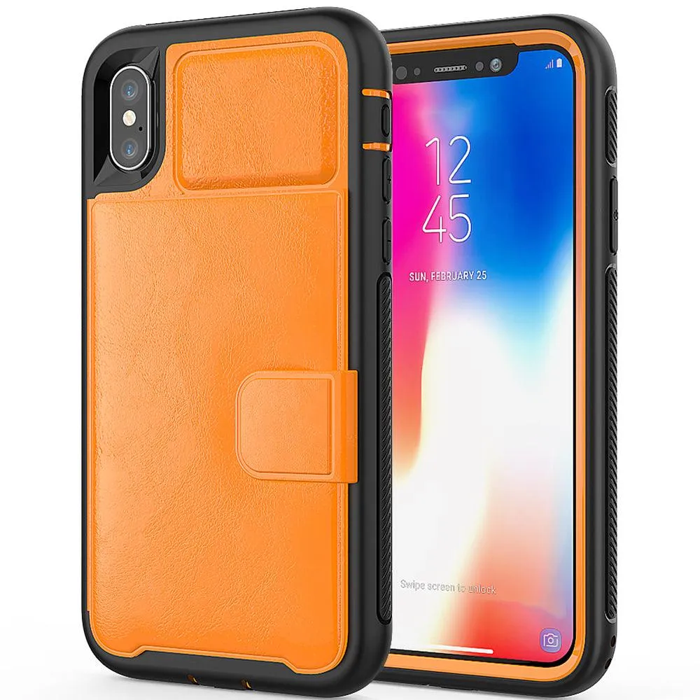 Apple iPhone XS / Apple iPhone X Magnetic Folio Leather Wallet W. Card Slot and Stand Case by Modes