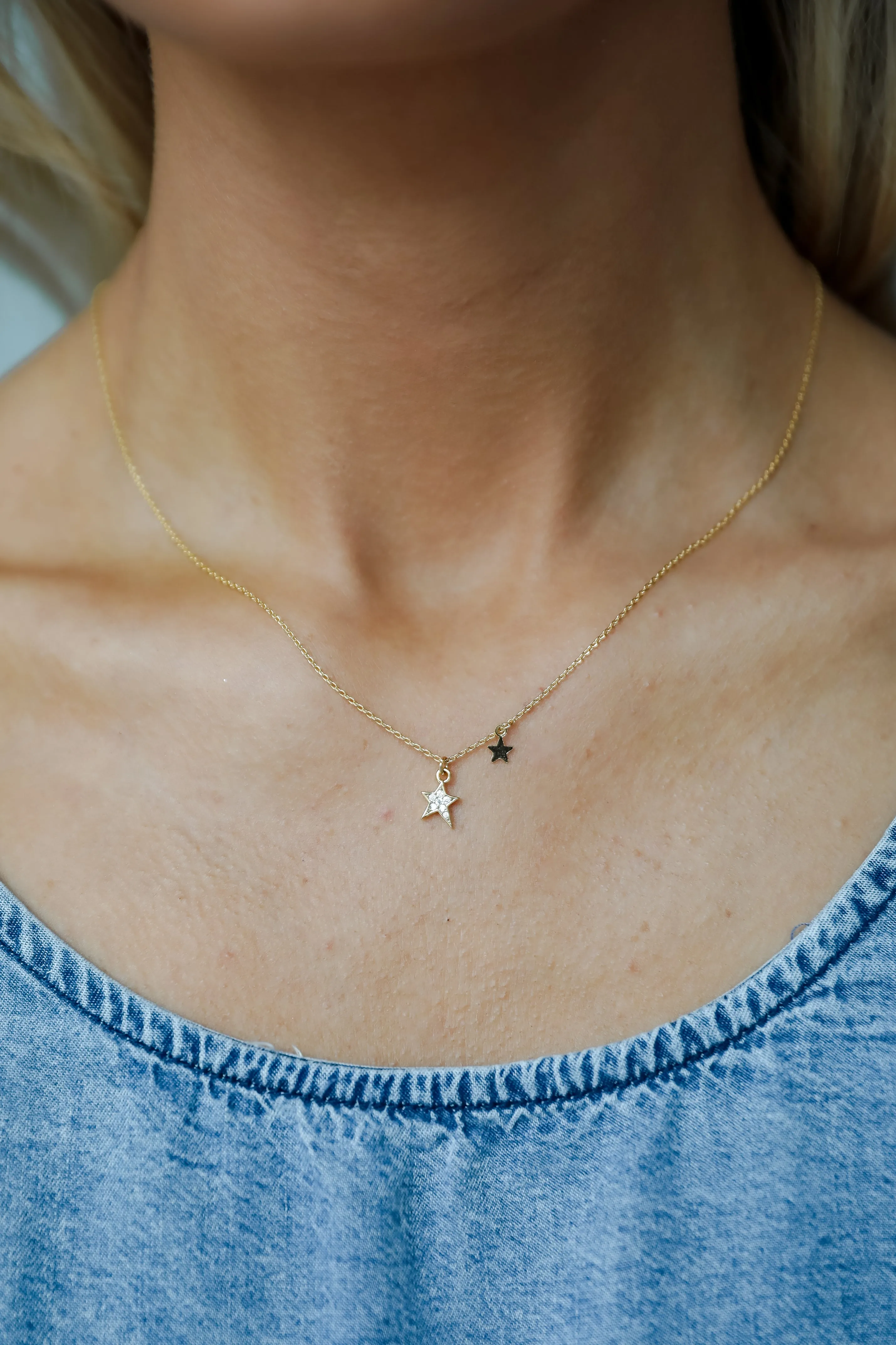 Aria Gold Rhinestone Star Charm Necklace