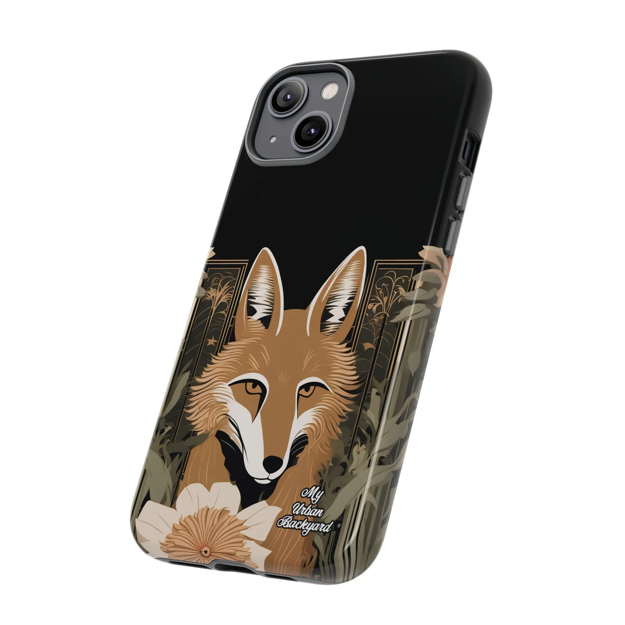 Art Deco Coyote with Flower, Cell Phone Case - Apple, Samsung or Google Pixel