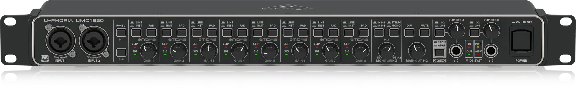 BEHRINGER U-Phoria UMC1820, Black, 8-Channel Audio Interface