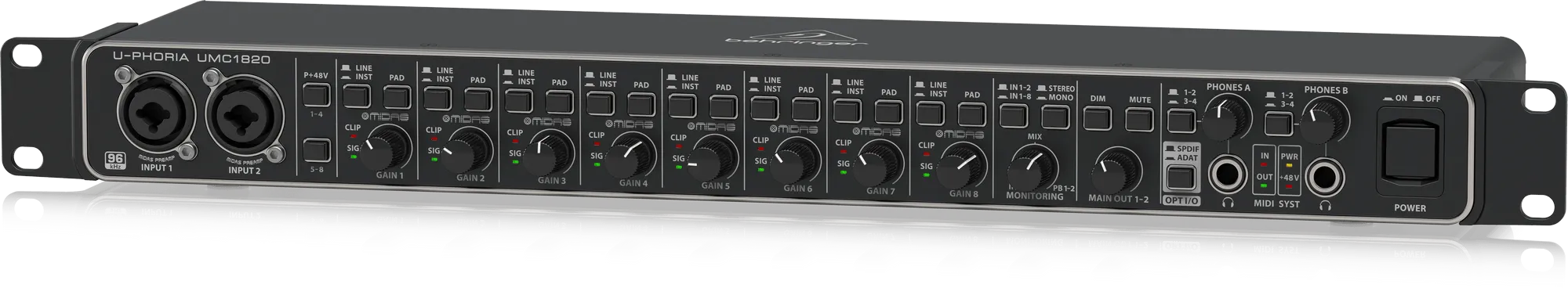 BEHRINGER U-Phoria UMC1820, Black, 8-Channel Audio Interface