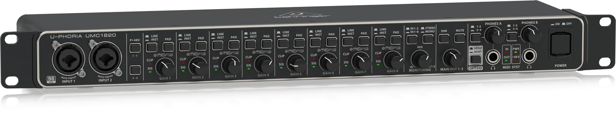 BEHRINGER U-Phoria UMC1820, Black, 8-Channel Audio Interface