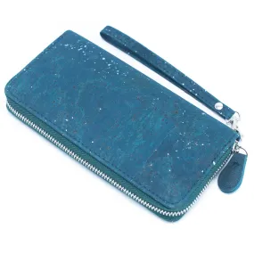 Blue mixed with silver accents women cork card wallet with hand strap BAG-2205