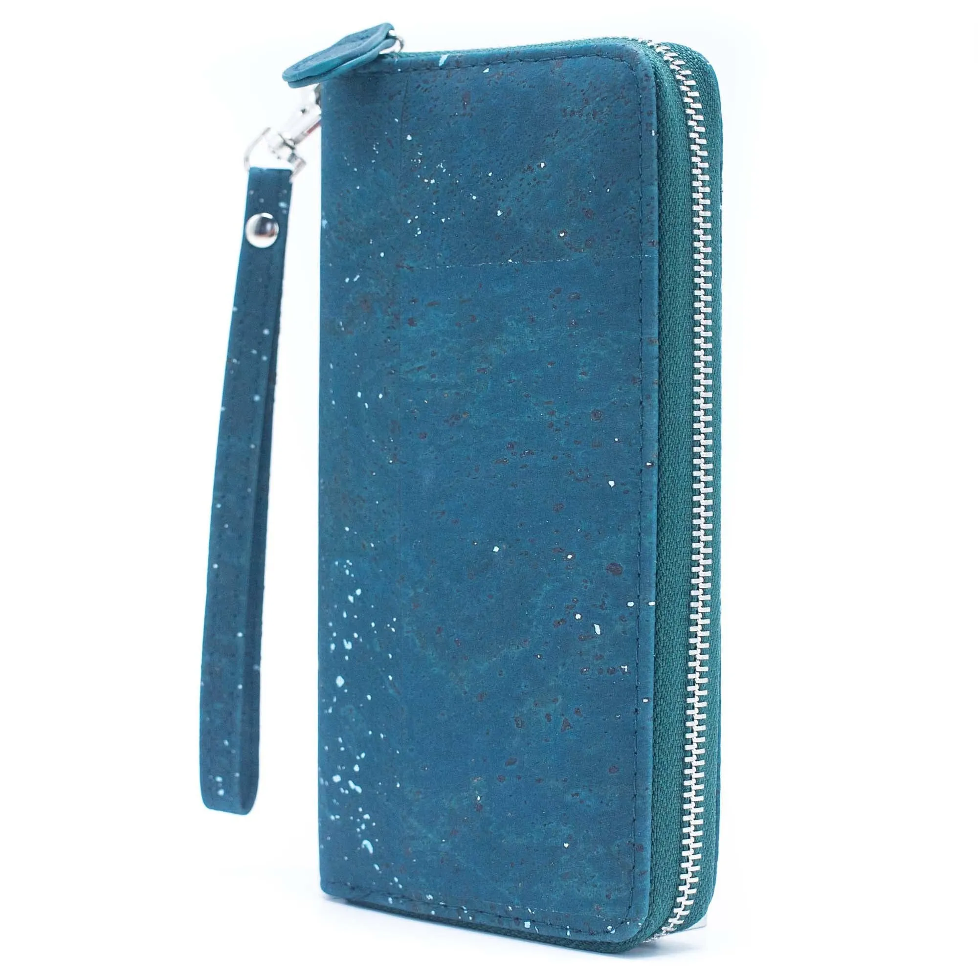 Blue mixed with silver accents women cork card wallet with hand strap BAG-2205