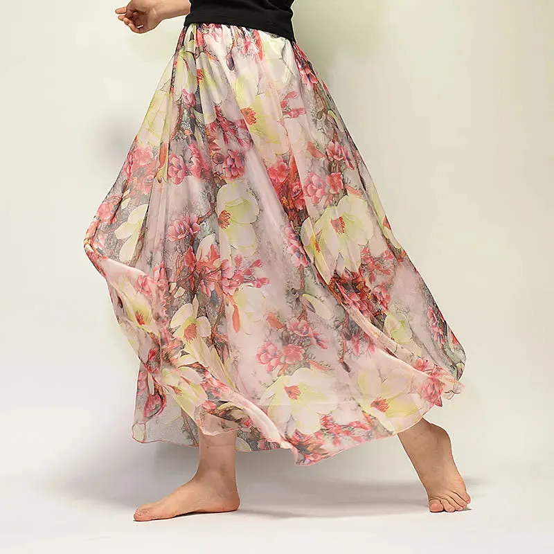 Bohemian Long Skirts Women Elegant Chiffon Saia Harajuku Beach High Waist Long Skirt Woman Clothes Faldas Tutu Vestidos