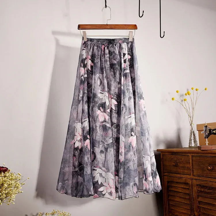 Bohemian Long Skirts Women Elegant Chiffon Saia Harajuku Beach High Waist Long Skirt Woman Clothes Faldas Tutu Vestidos