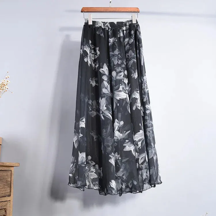 Bohemian Long Skirts Women Elegant Chiffon Saia Harajuku Beach High Waist Long Skirt Woman Clothes Faldas Tutu Vestidos