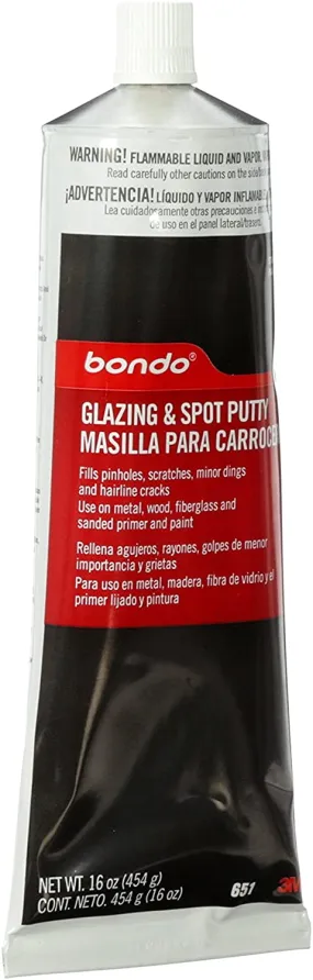 Bondo Glazing and Spot Putty, Fills Pinholes, Scratches, Minor Dings & Hairline Cracks, 16 oz, 1 Tube