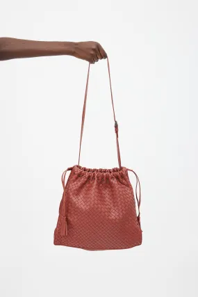 Brick Red Intrecciato Leather Drawstring Bag