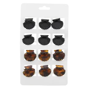 Card of 12 2.6cm Assorted Black & Tortoiseshell Sea Shell Clamps