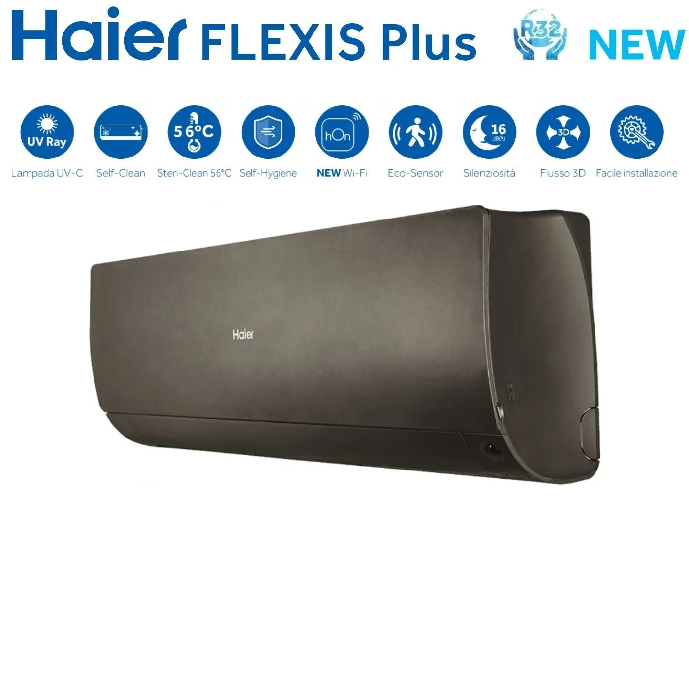 Climatizzatore Condizionatore Haier Quadri Split Inverter serie FLEXIS PLUS BLACK 7 7 15 15 con 4U75S2SR3FA R-32 Wi-Fi Integrato Colore Nero 7000 7000 15000 15000