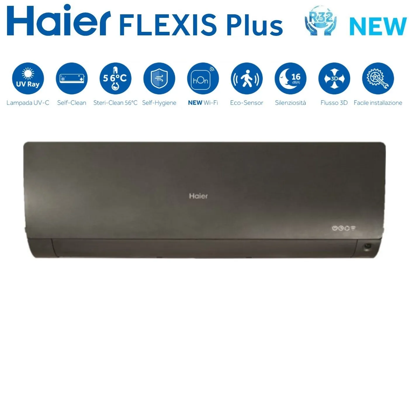 Climatizzatore Condizionatore Haier Quadri Split Inverter serie FLEXIS PLUS BLACK 7 7 15 15 con 4U75S2SR3FA R-32 Wi-Fi Integrato Colore Nero 7000 7000 15000 15000