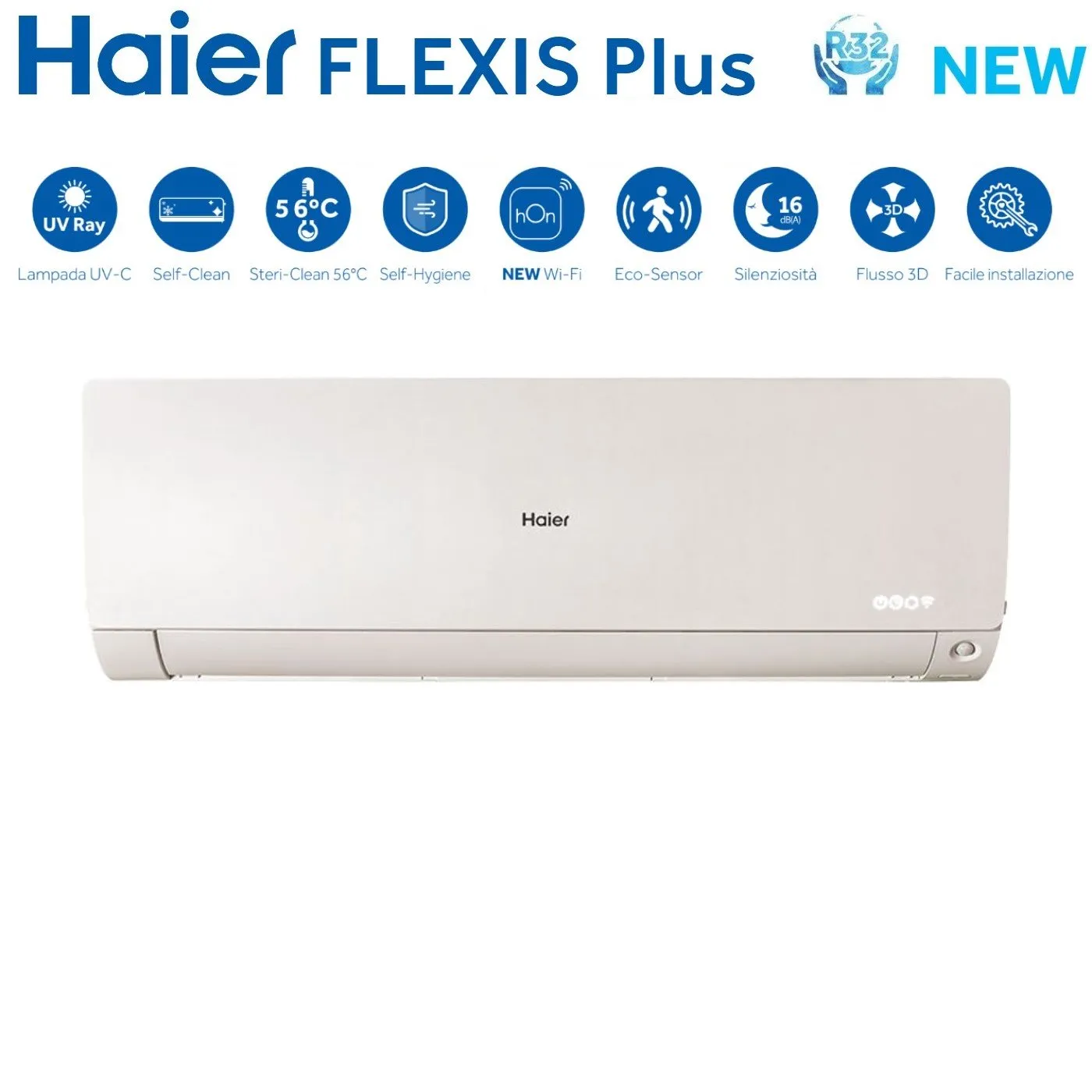 Climatizzatore Condizionatore Haier Quadri Split Inverter serie FLEXIS PLUS WHITE 7 12 12 15 con 4U85S2SR3FA R-32 Wi-Fi Integrato Colore Bianco 7000 12000 12000 15000