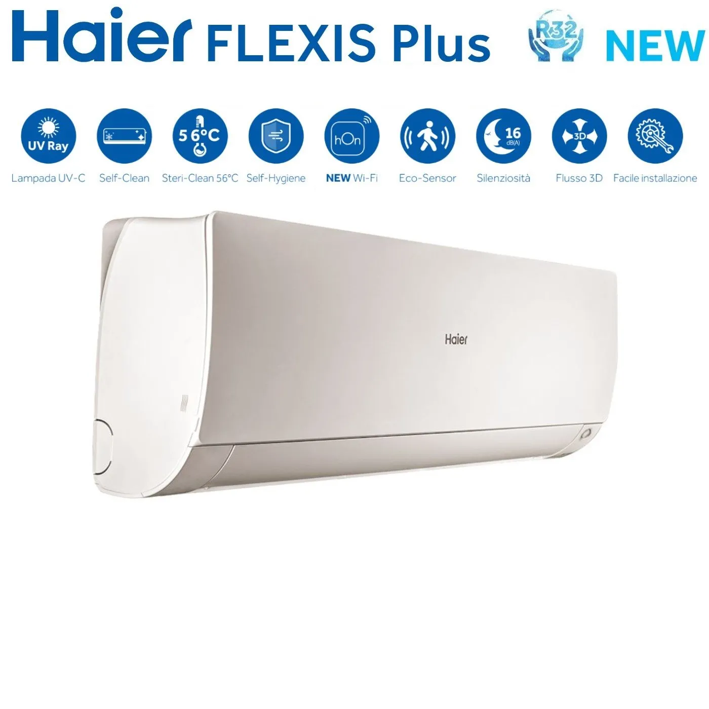 Climatizzatore Condizionatore Haier Quadri Split Inverter serie FLEXIS PLUS WHITE 7 12 12 15 con 4U85S2SR3FA R-32 Wi-Fi Integrato Colore Bianco 7000 12000 12000 15000