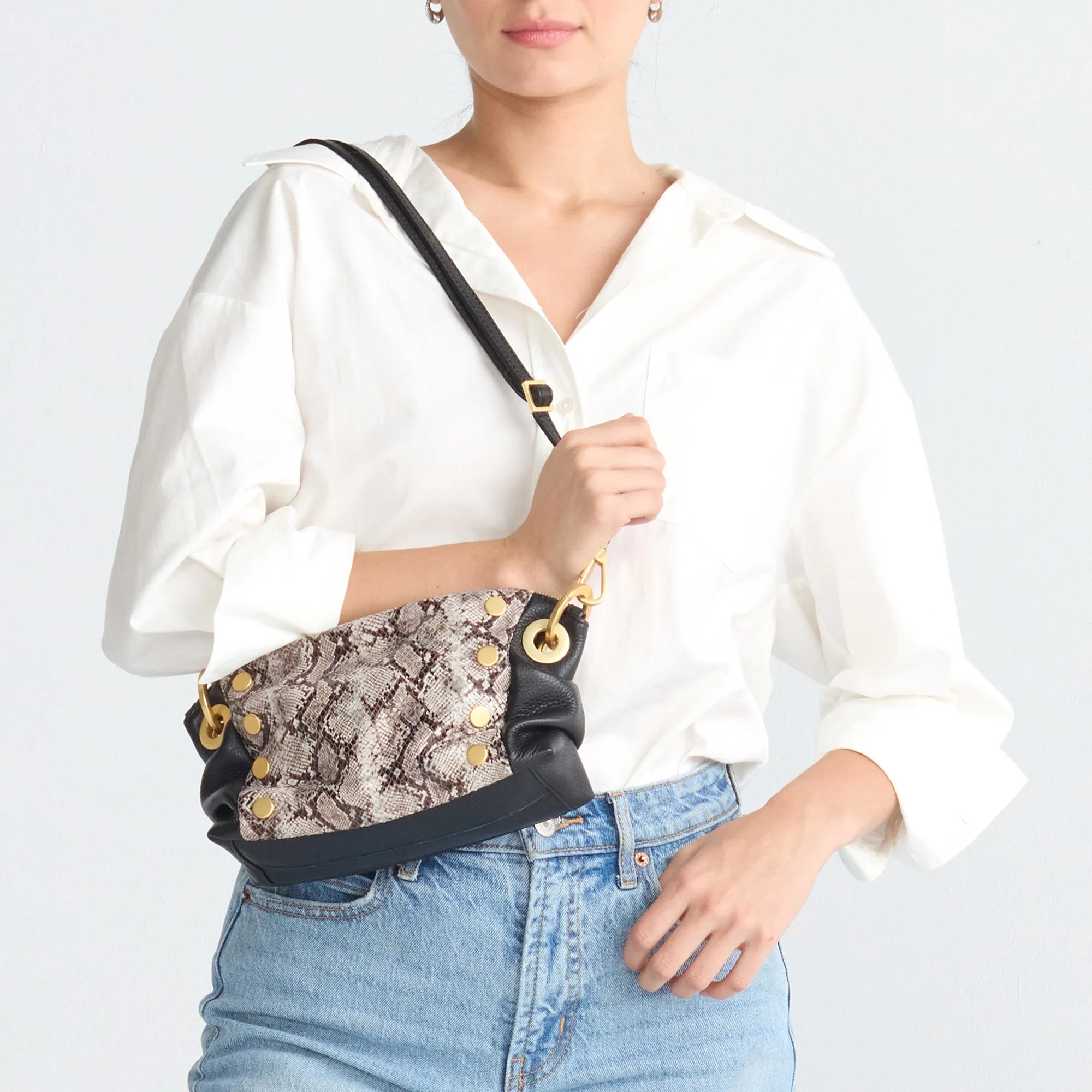 Daniel Crossbody Clutch | Contrast Snake/Brushed Gold | Sml