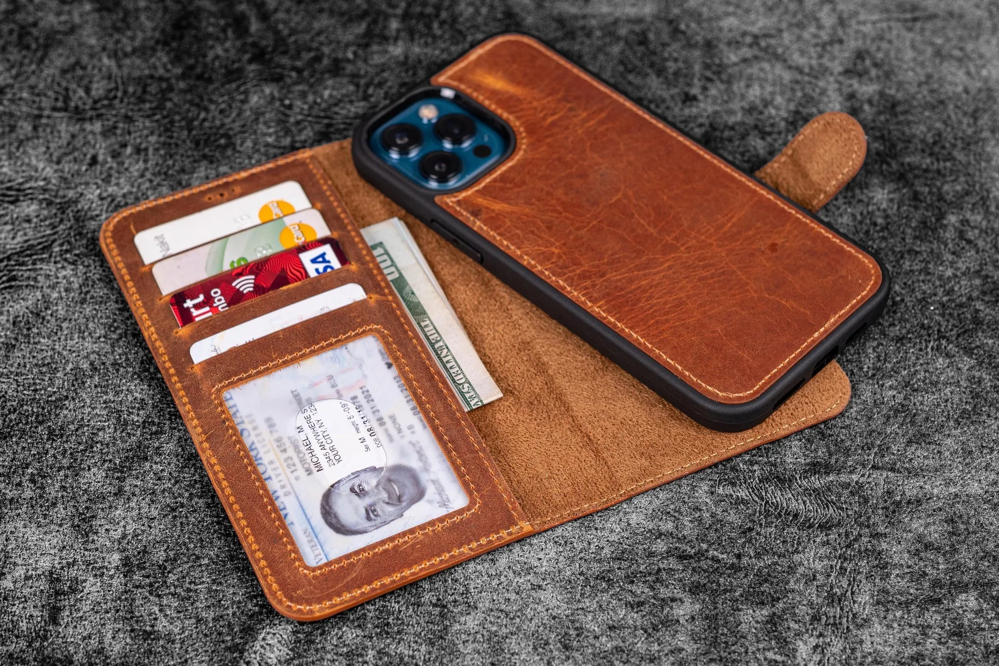 Detachable iPhone 12 Pro Max Leather Wallet Case