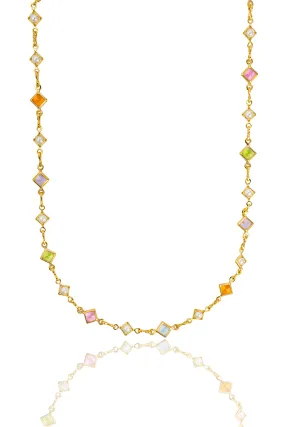 Diamond Frame Pearl and Enamel Stone Infinity Link Necklace (H266/I292A)