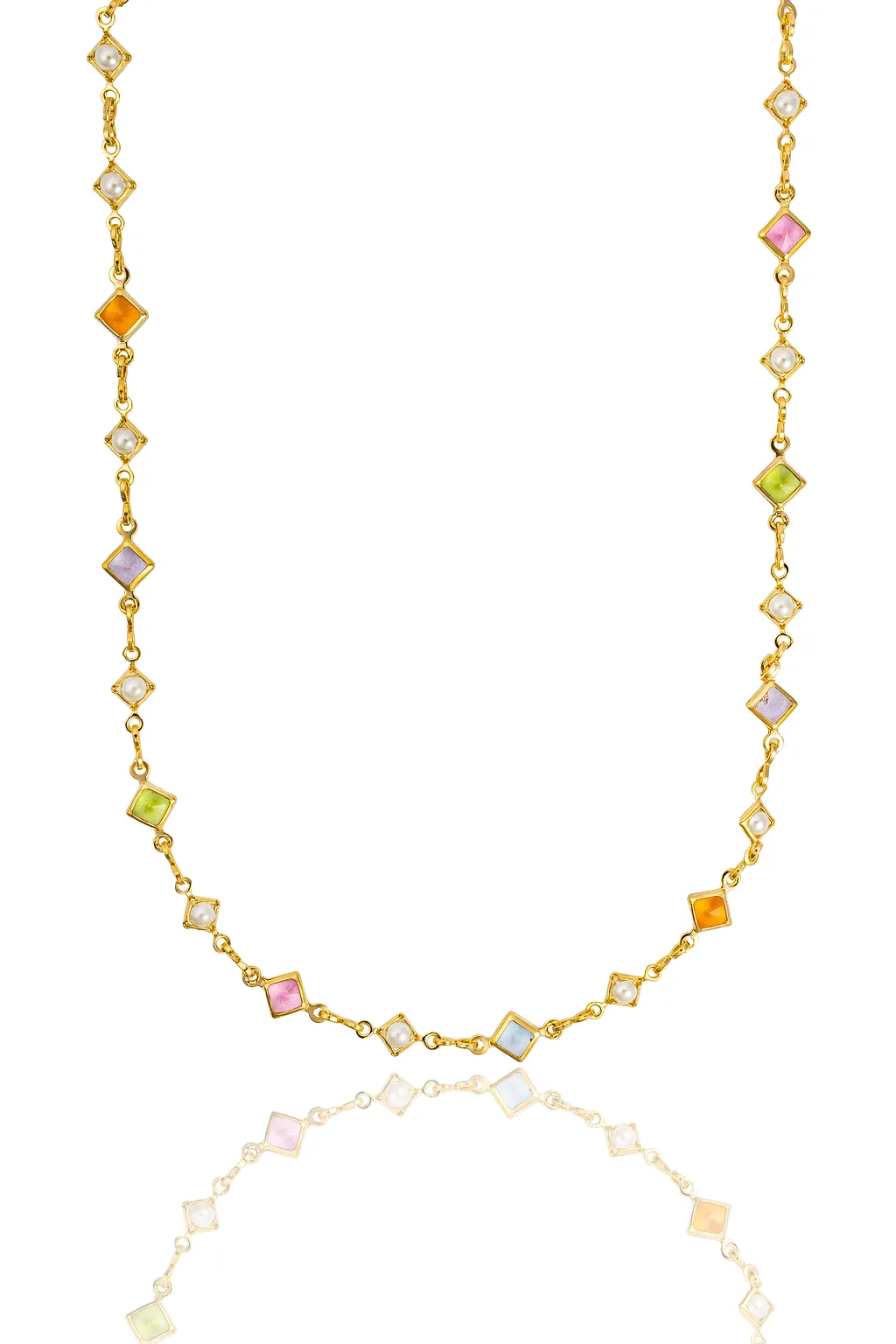 Diamond Frame Pearl and Enamel Stone Infinity Link Necklace (H266/I292A)