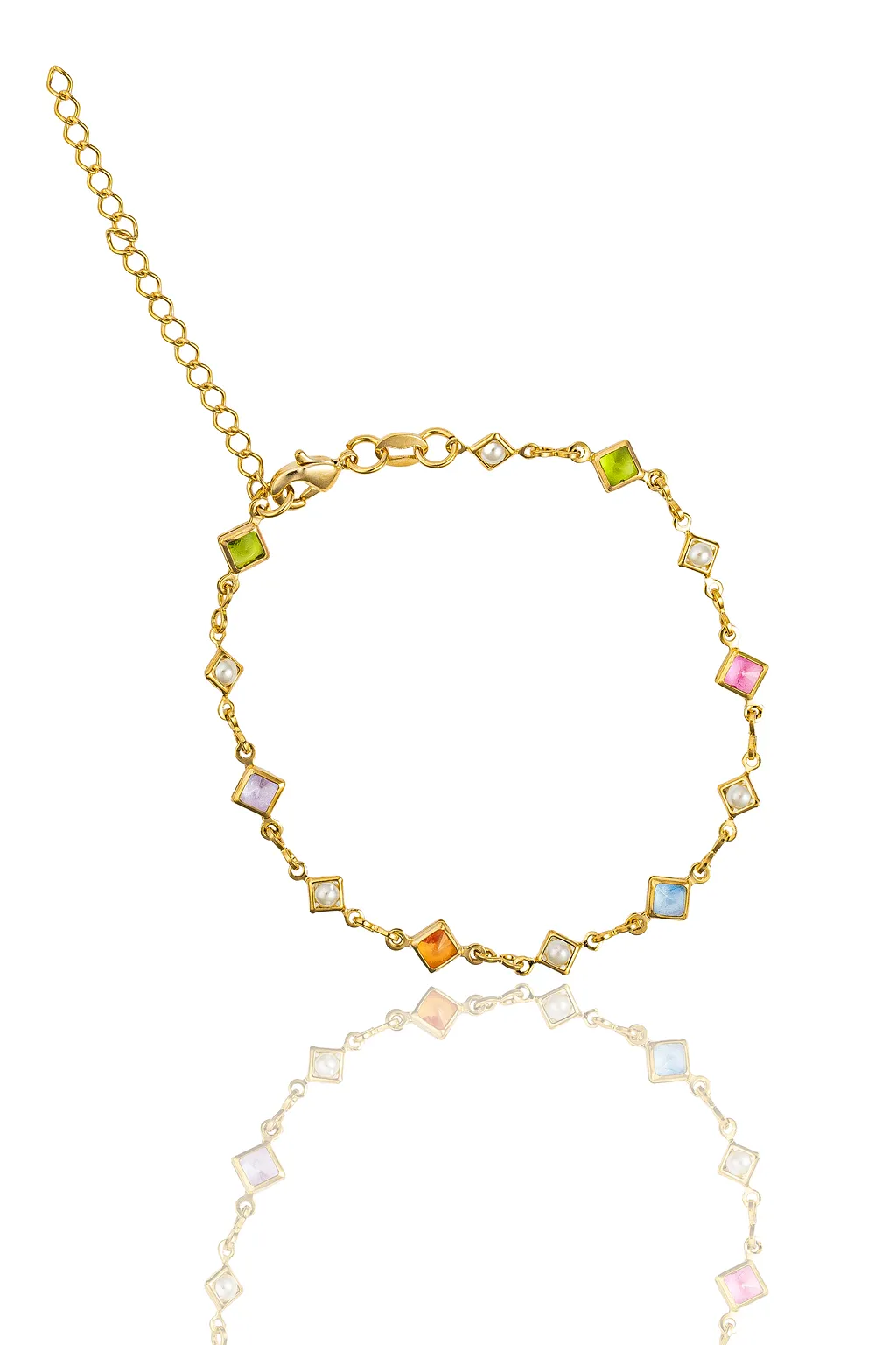 Diamond Frame Pearl and Enamel Stone Infinity Link Necklace (H266/I292A)