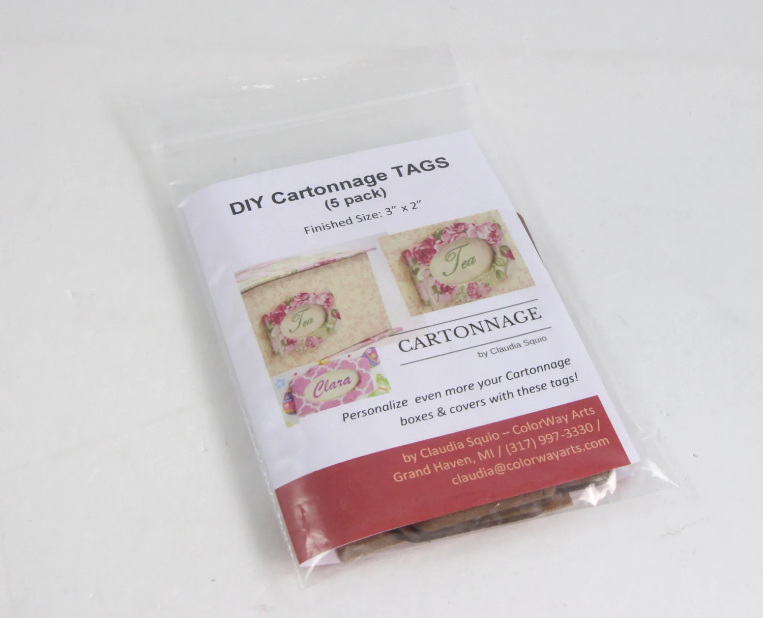 DIY fabric tags, pack with 5, cartonnage kit 107, free online instructions