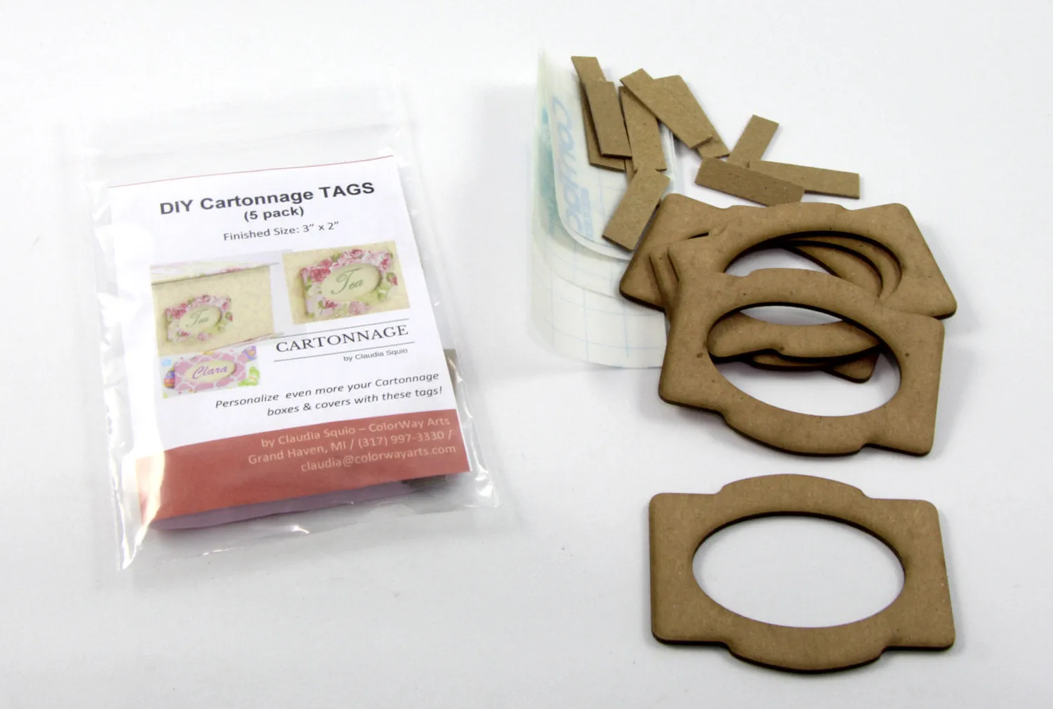 DIY fabric tags, pack with 5, cartonnage kit 107, free online instructions