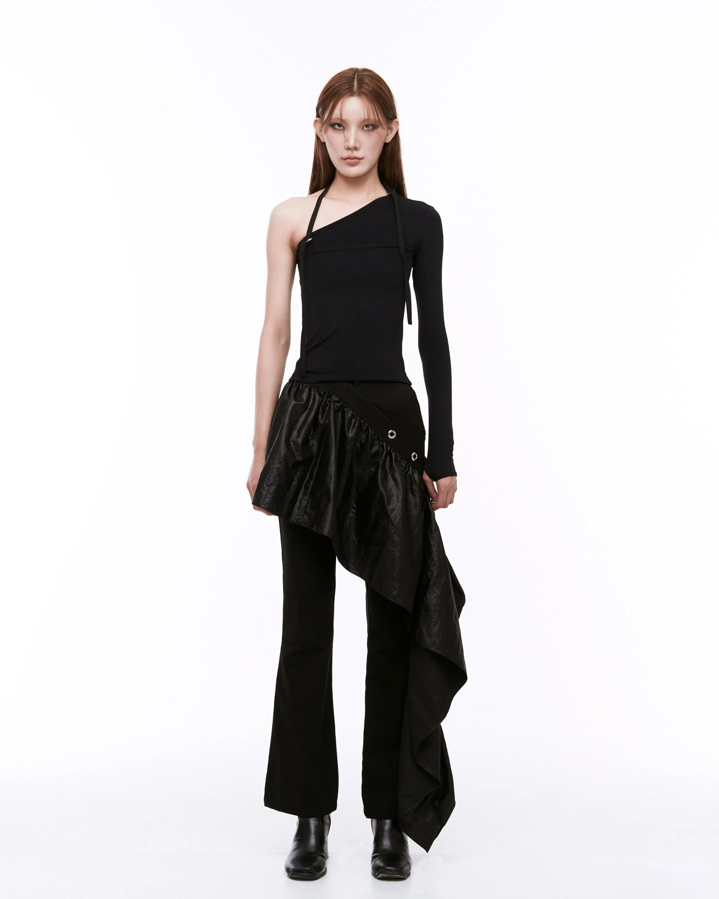 Draping boot cut pants black