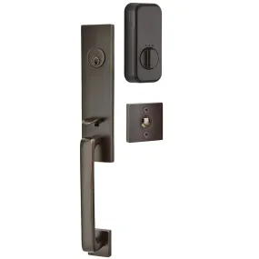 Emtek Single Cylinder Davos Handleset EMPowered Motorized Smart Lock Upgrade With Waverly Knob