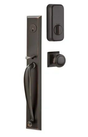 Emtek Single Cylinder Jefferson Handleset EMPowered Motorized Smart Lock Upgrade With Select L-Square Faceted Lever