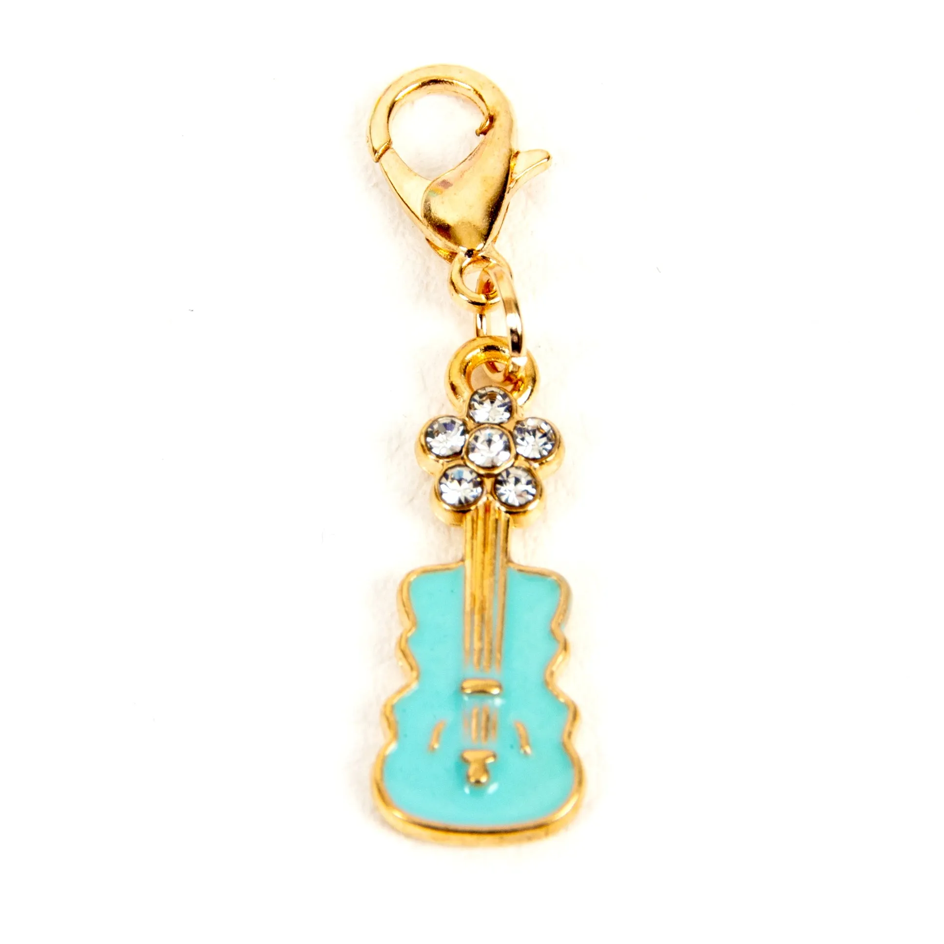 Enamel Violin Charm with Rhinestone Flower