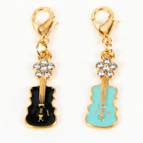 Enamel Violin Charm with Rhinestone Flower