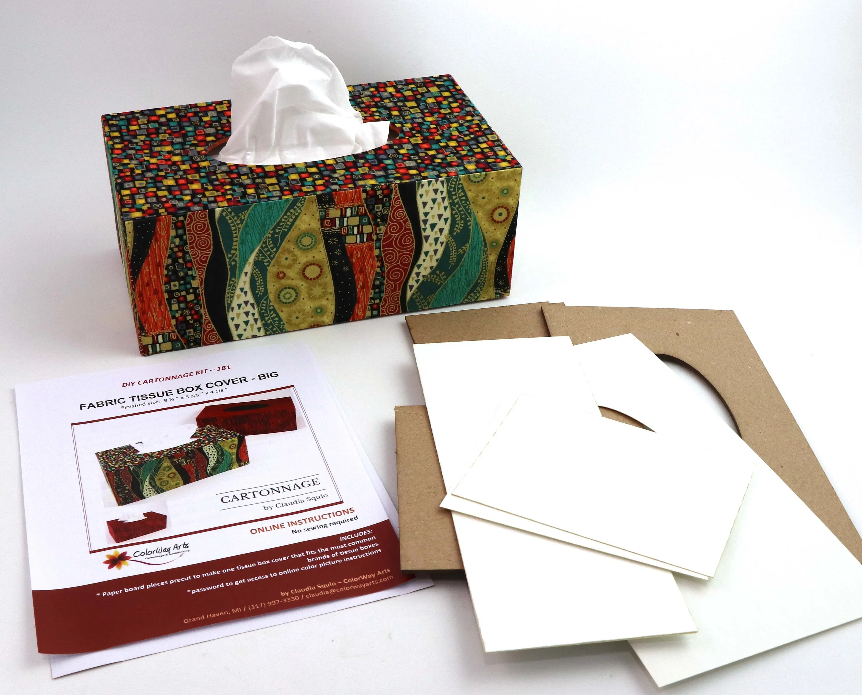 Fabric rectangular tissue box cover DIY kit, cartonnage kit 181, online instructions included