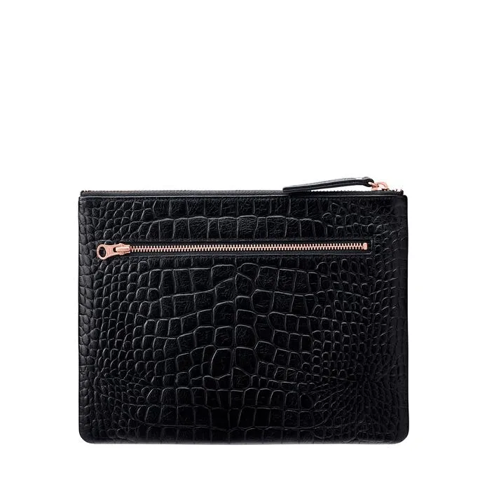 Fake It Clutch Black Croc Emboss