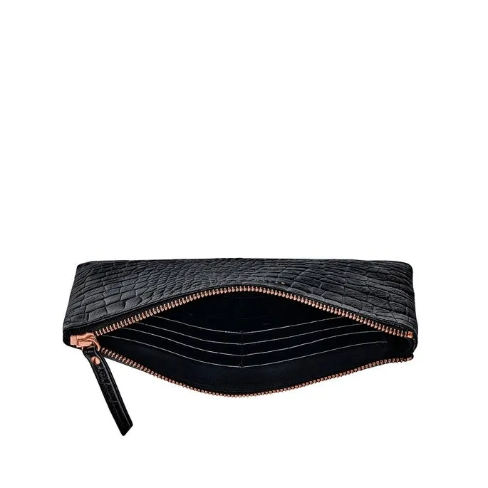 Fake It Clutch Black Croc Emboss