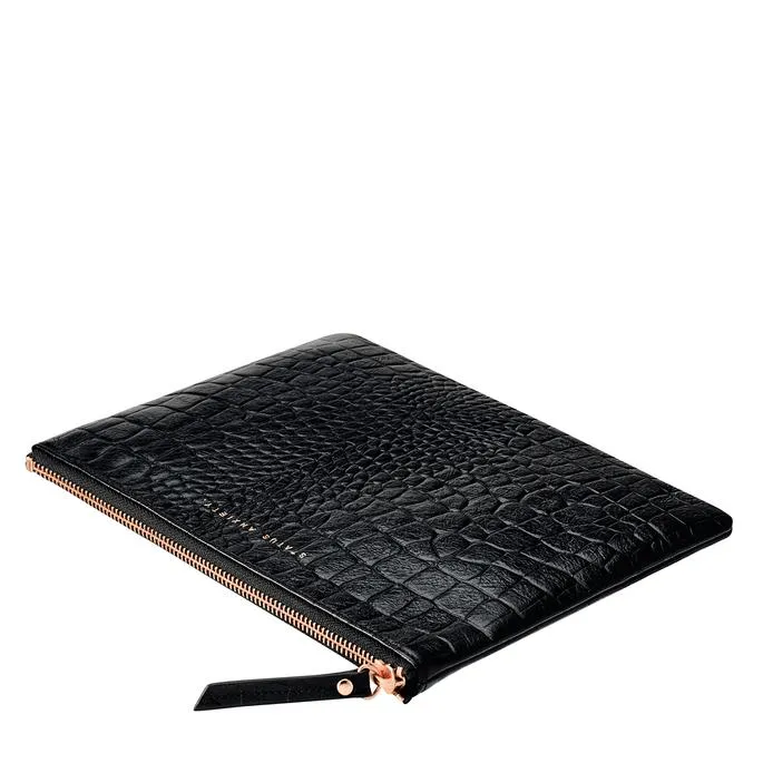 Fake It Clutch Black Croc Emboss