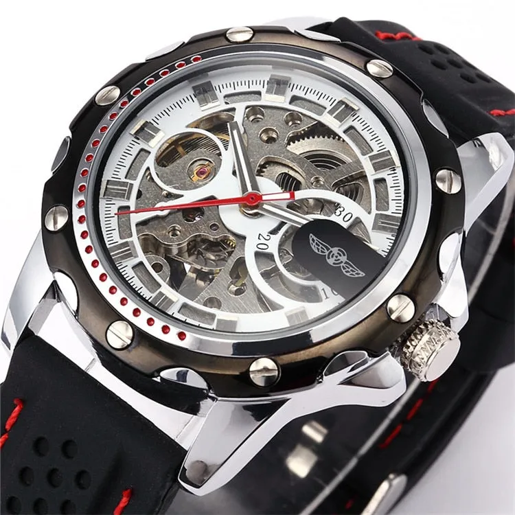 Famous Brand New Fashion Mechanical watches Skeleton Watches Rubber Strap Men Automatic Mechanical Wrist Watch Relogio Masculino