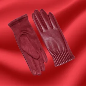 Faux Leather Brick Red Touchscreen Gloves