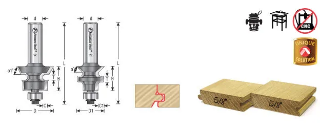 Flooring Router Bit Sets with Nail Slot | 1 1⁄4 Dia x 3⁄4 x 1⁄2" Shank | 55454 | 738685554548