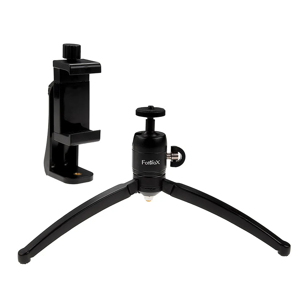 Fotodiox Cell Phone Tripod Mount Adapter Kit - Universal Phone 1/4" Tripod Mount Clamp for Smartphones with Fotodiox Pro Mini Tabletop Ballhead Tripod, Vertical Horizontal Adjustable Clamp 2.2-4" Wide