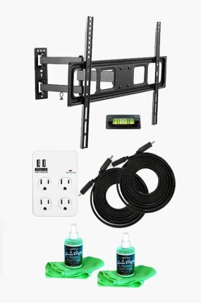 Full-Motion TV Wall Mount Kit — Ultimate Bundle for 32-70 Inch TVs   SurgePro 4-Outlet Surge Adapter w/ 2 USB ports   2 LED TV Screen Cleaning Kits   2 HDMI Cables