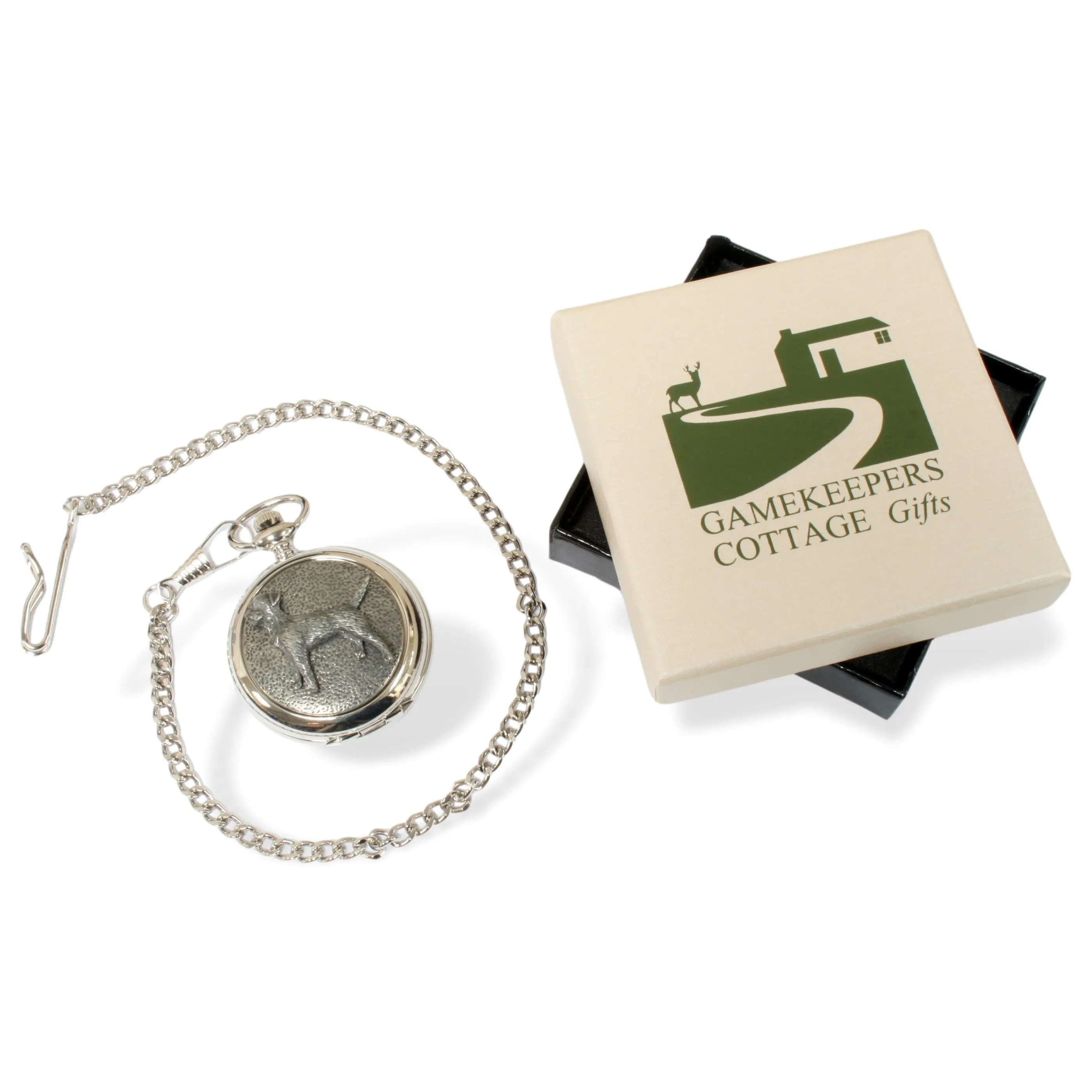 Game Dog Pocket Watches Hand Cast Pewter Fronted In Presentation Box