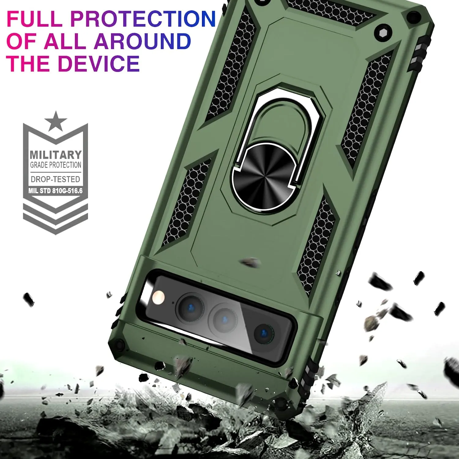 Google Pixel 7 Pro Case Screen Protector, Military Grade Protective Phone Case Green