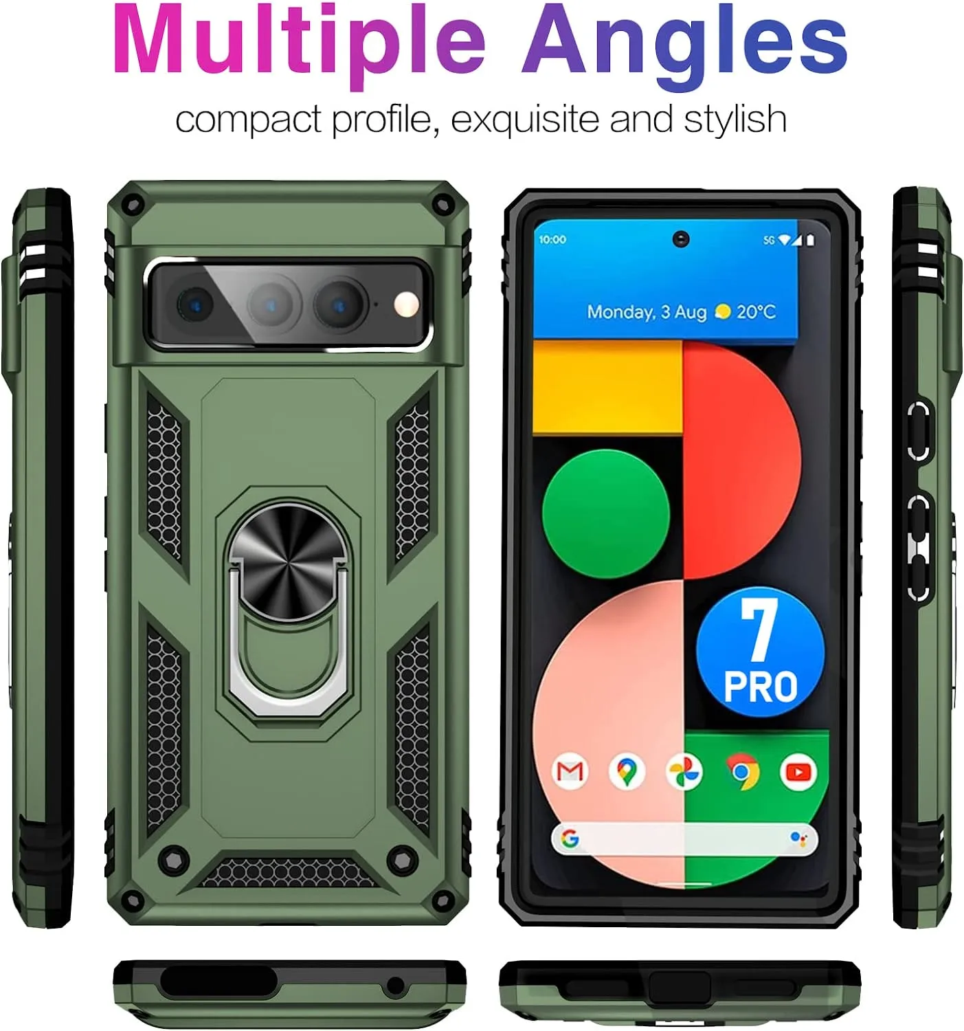 Google Pixel 7 Pro Case Screen Protector, Military Grade Protective Phone Case Green